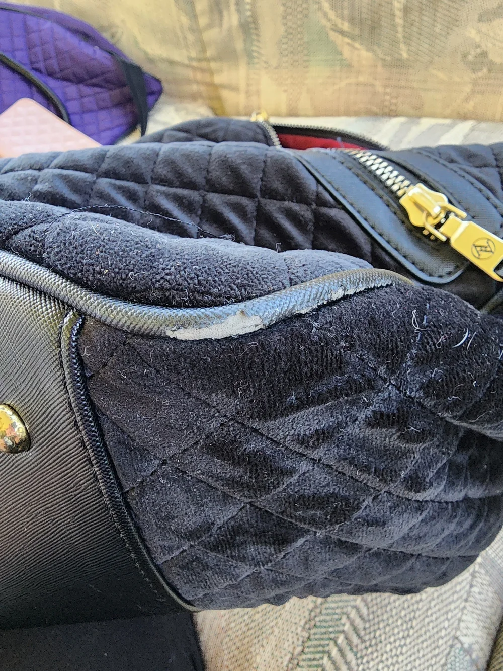 Adrienne Vittadini Quilted Velvet Black Overnight Luggage Bag